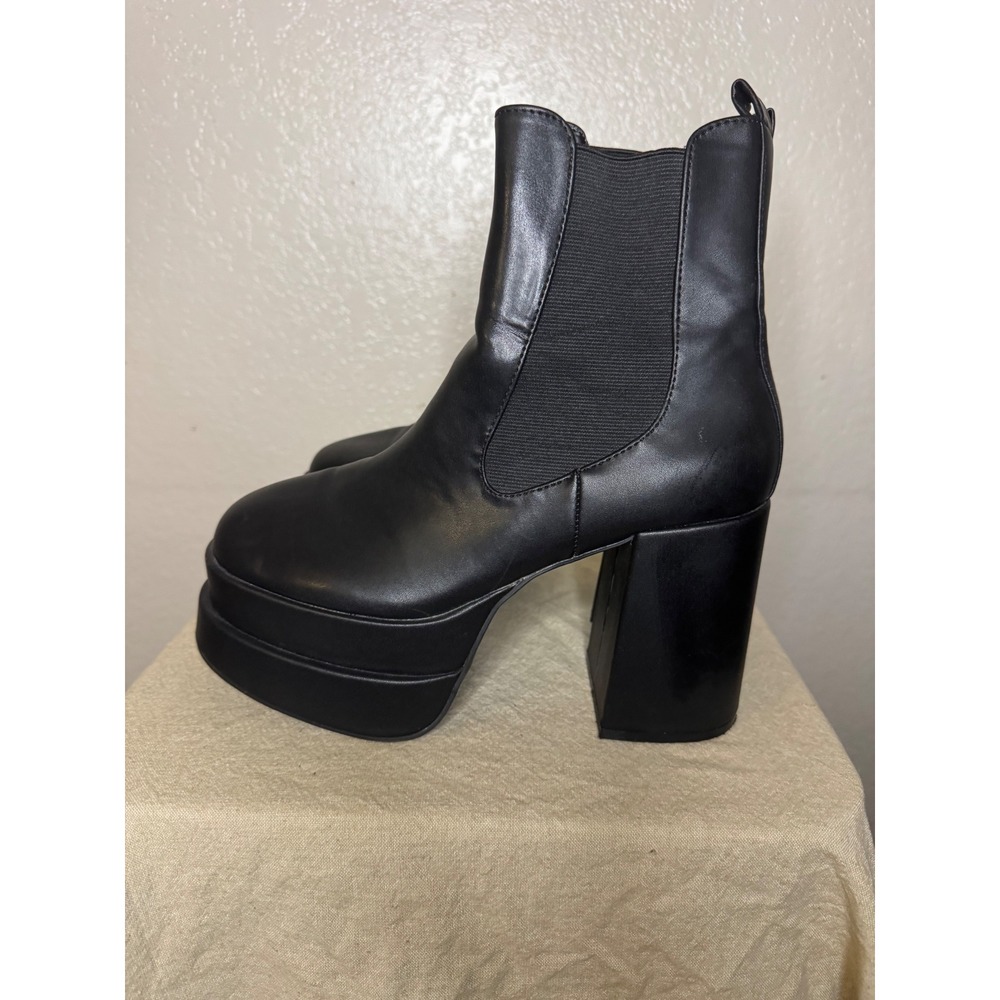 Forever 21 Platform Ankle Boots Women 8 Black Excellent Block Heel Chelsea